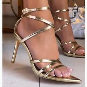 Elegant Gold Strappy Heels New